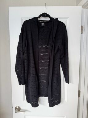 Bobeau Black Hooded Openfront Knit Cardigan